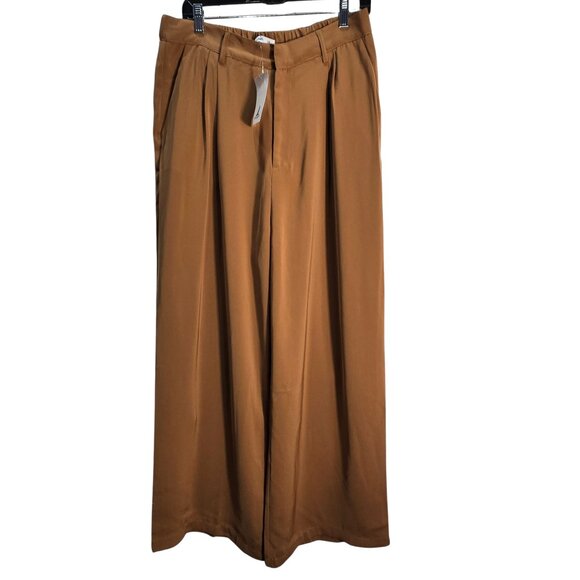 NWT | Brown Pleated Wide Leg High Waisted Trousers Dress Pants | Size 14 - Picture 1 of 6